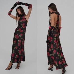 For Love And Lemons Black and Red Floral Maxi Dress